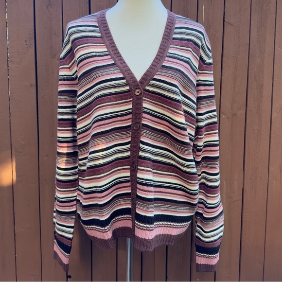Les Serein | Stitch Fix Fabiolina V Neck Pink Stripe Cardigan NWT Size XL - Picture 6 of 15